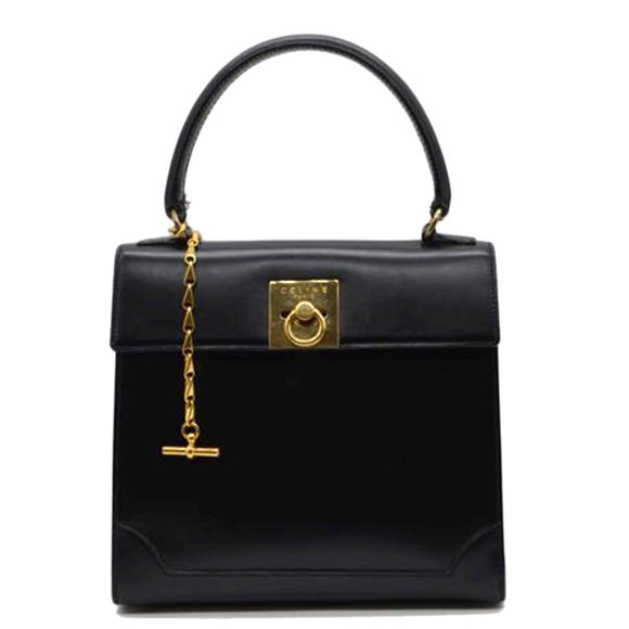 Celine Kelly Type Leather Hand Bag Noir - Picture 1 of 11